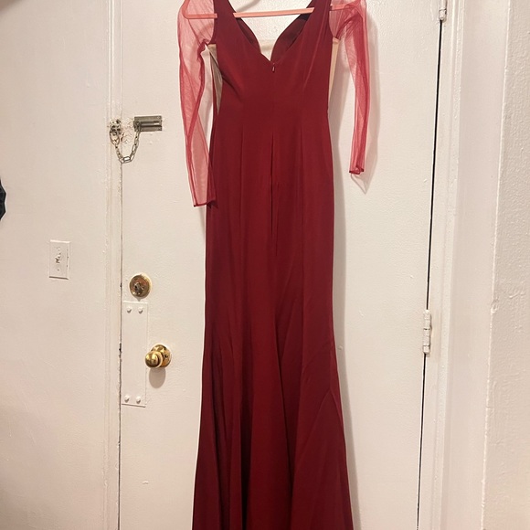 Silky Satin Maxi evening Dress in Burgundy Red - Picture 3 of 8